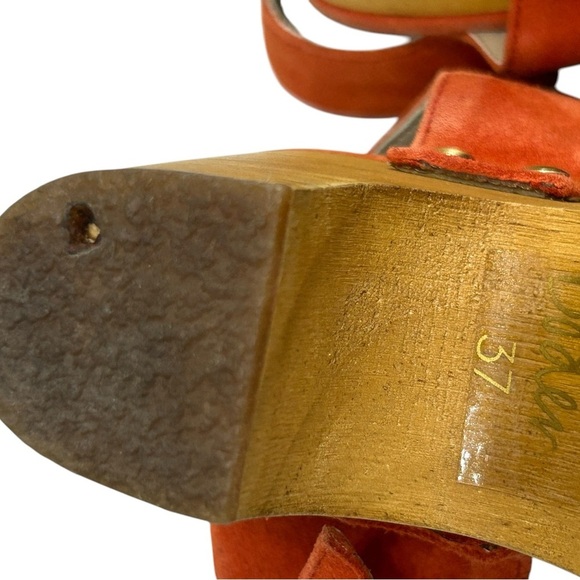 Boden Womens Size 6 (37) Suede Wood Chunky Heel Sandals Orange Y2K 90's  Summer - Picture 8 of 12